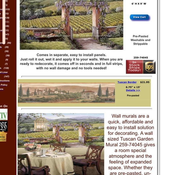 Tuscan garden wall mural wallpaper, art Parkview wall coverings vineyard Italy - Picture 11 of 11